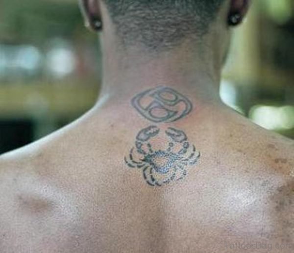 Grey Ink Zodiac Cancer And Crab Tattoo
