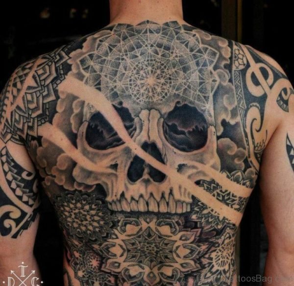 Grey Inked Skull Tattoo