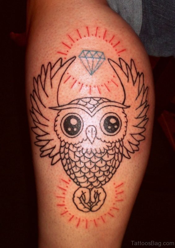 Grey Owl Tattoo On Thigh