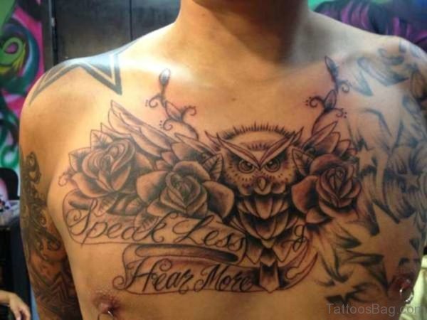 Grey Rose And Owl Tattoo