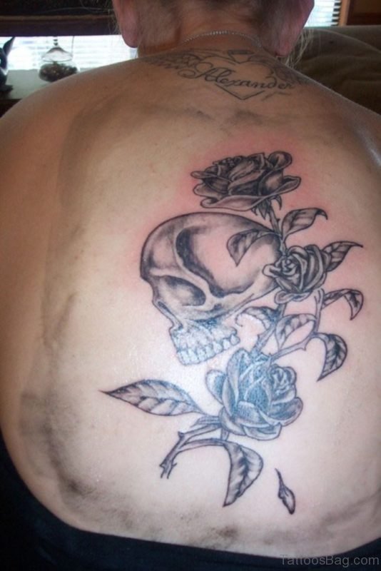 Grey Rose And Skull Tattoo