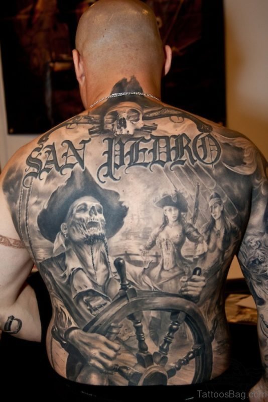 Grey Skull Tattoo On Full Back