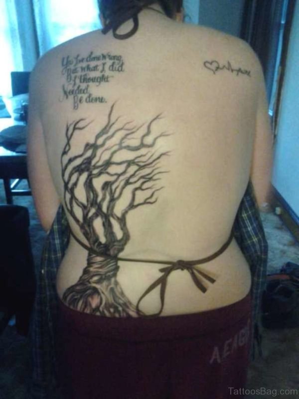 Grey Tree Tattoo On Back
