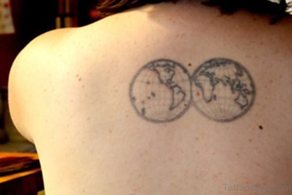 Grey World Map Tattoos On Upperback