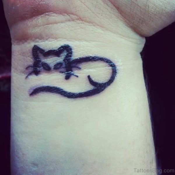 Half Cat Tattoo On Wrist