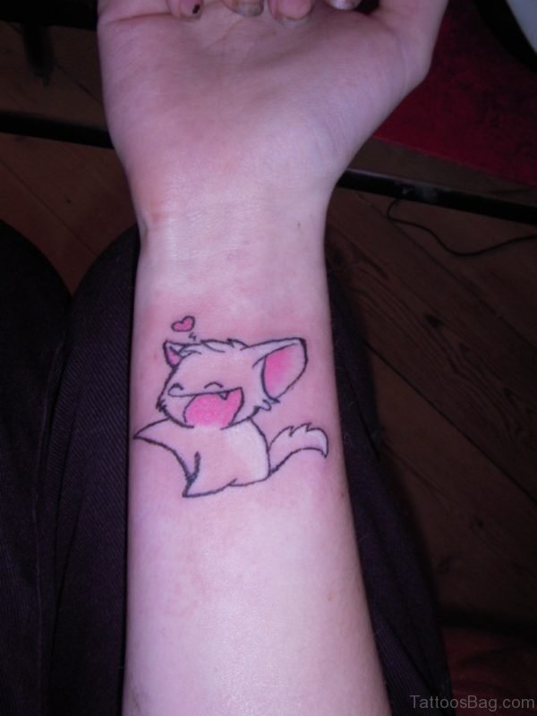 Happy Cat Tattoo On Wrist