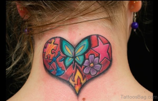 Heart Butterfly Tattoo On Neck