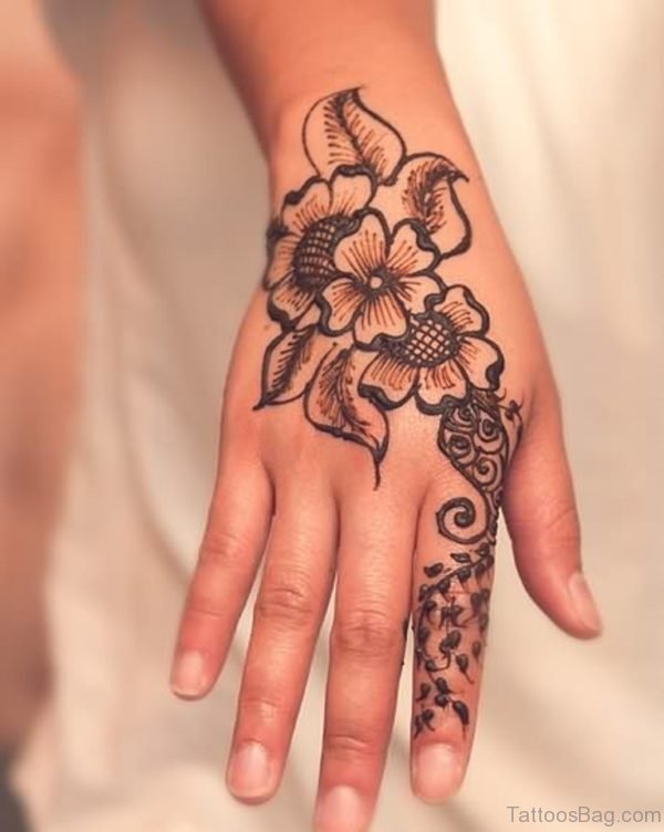 Henna Flower Tattoo For Young Girls