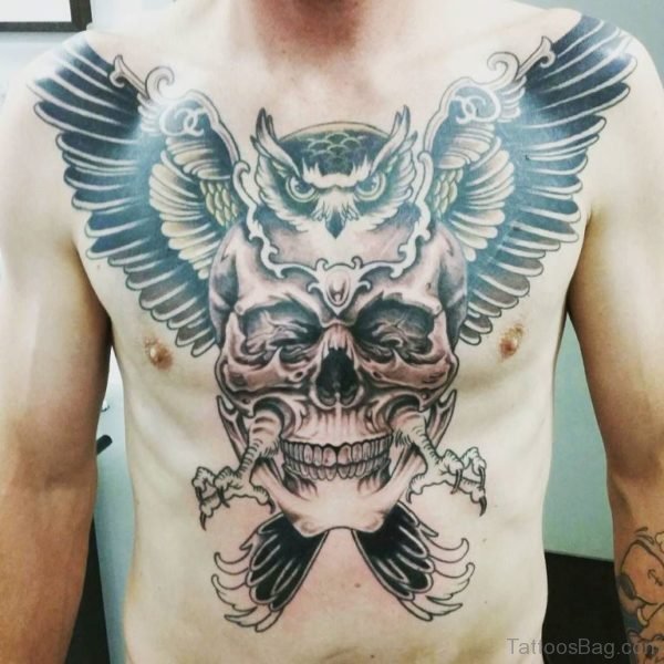 Horror Skull And Owl Tattoo
