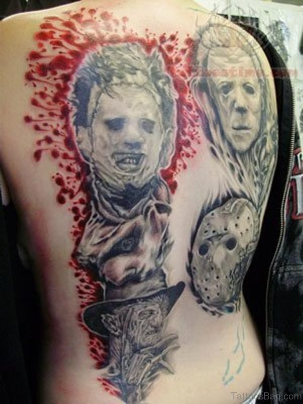 Horror Face Tattoo On Back