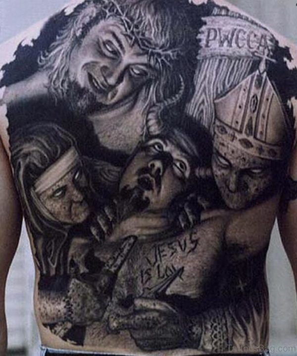 Horror Faces Tattoo On Whole Back