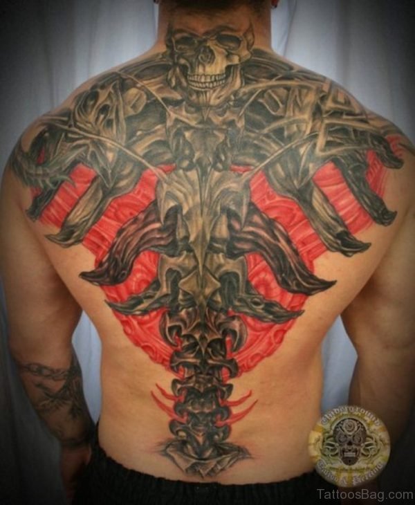 Horror Skull Tattoo On Whole Back