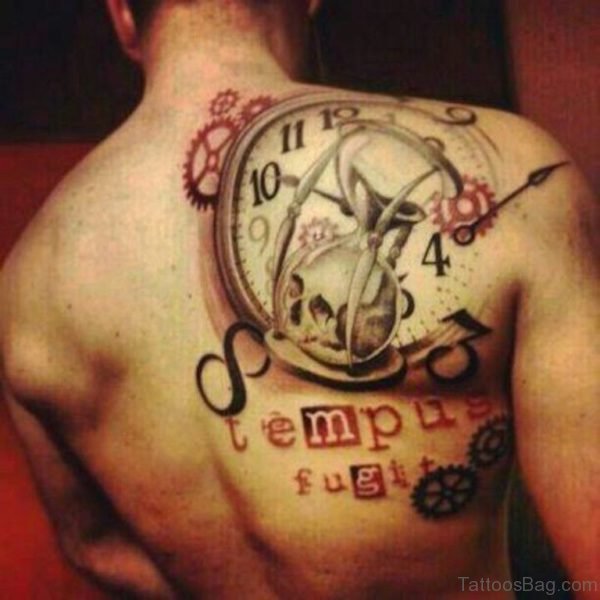 Hourglass Clock Tattoo On Back