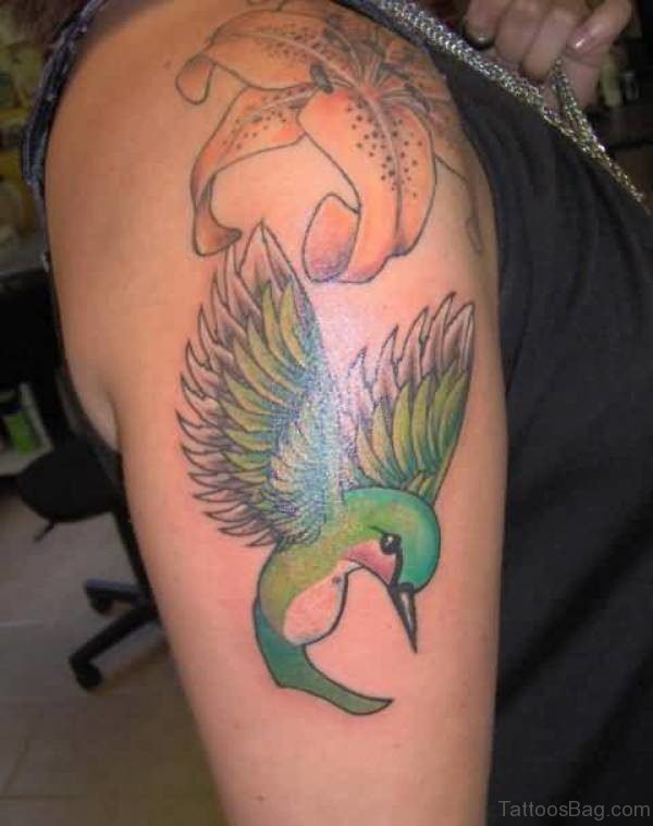Humming Bird With Lily Tattoo