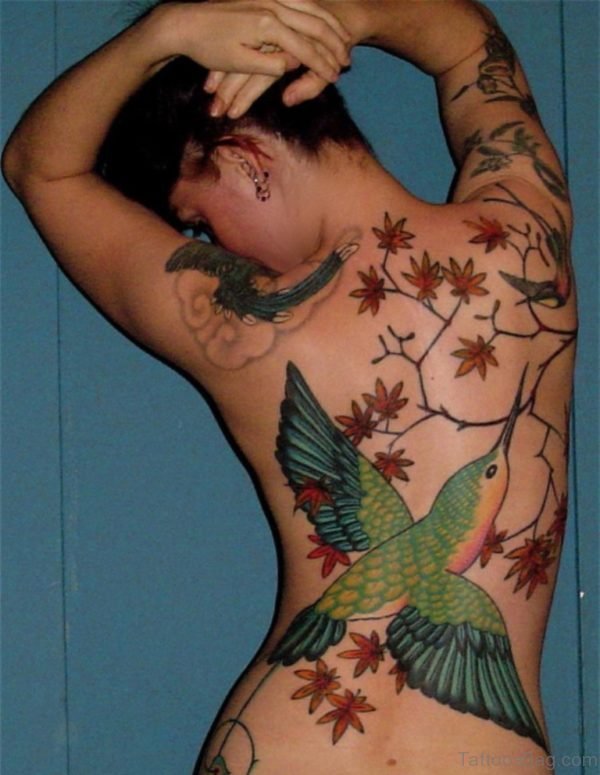 Hummingbird Tattoo On Full Back