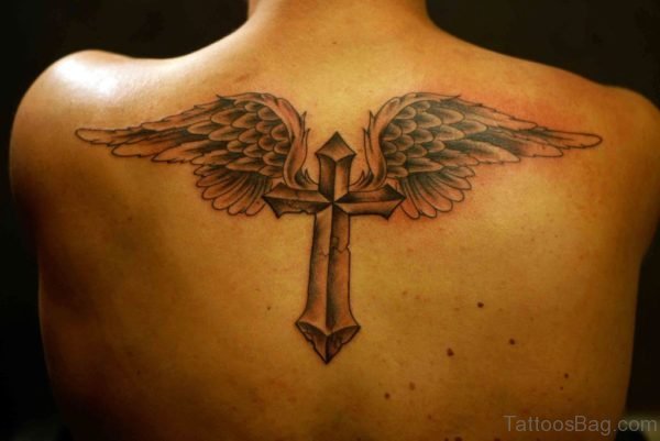 Impressive Cross And Wings Tattoo