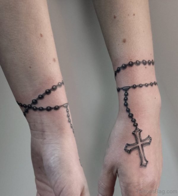 Impressive Rosary Tattoo On Wrist