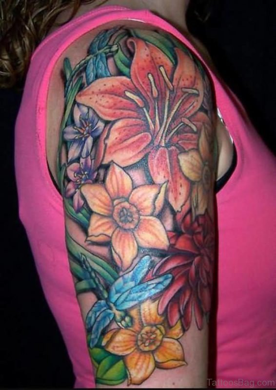 Incredible Lily Tattoo On Shoulder