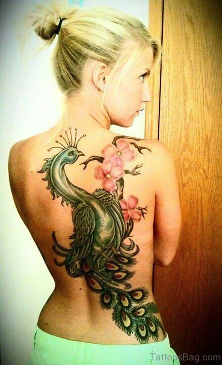 Japanese Cherry Blossom And Peacock Tattoo