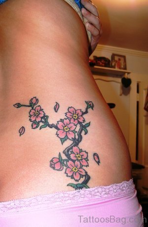 Japanese Cherry Blossom Tattoo Design On Back