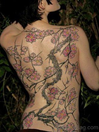 Japanese Cherry Blossom Tattoo On Full Back