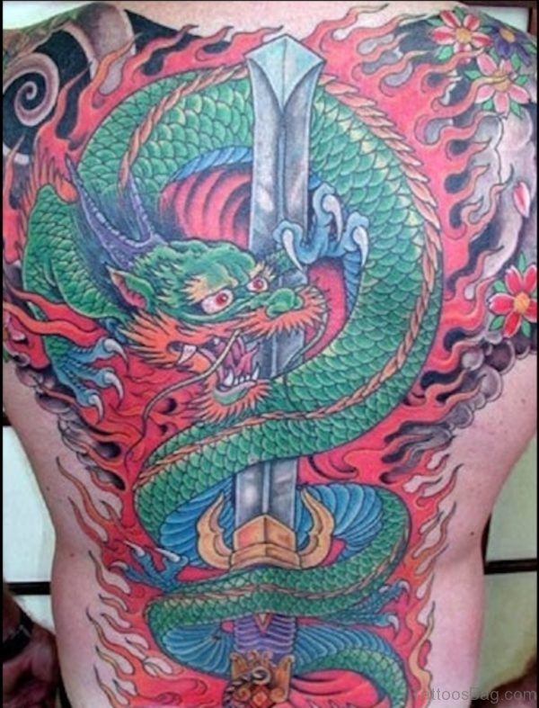 Japanese Dragon And Sword Tattoo