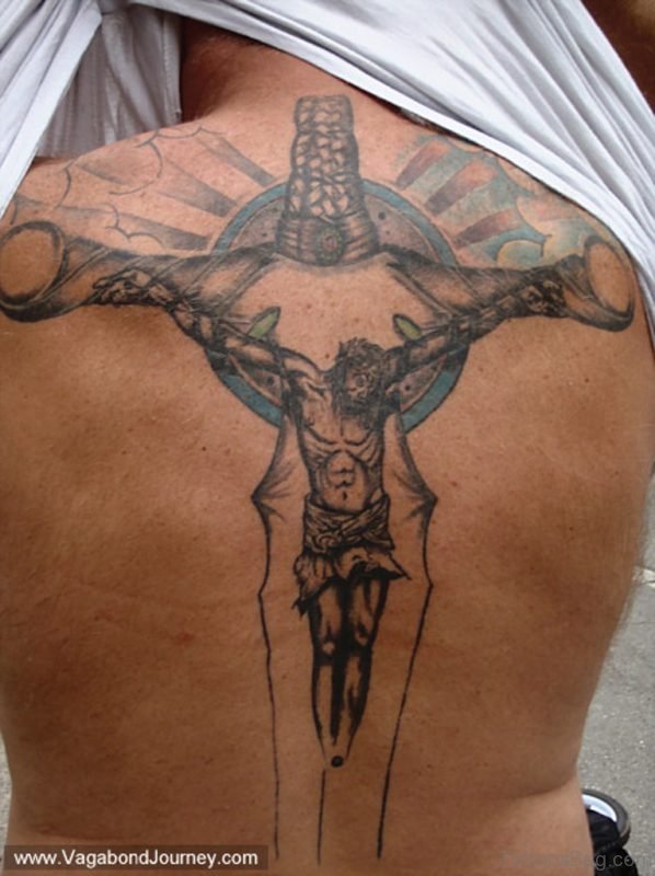 Jesus And Cross Tattoo On Back 