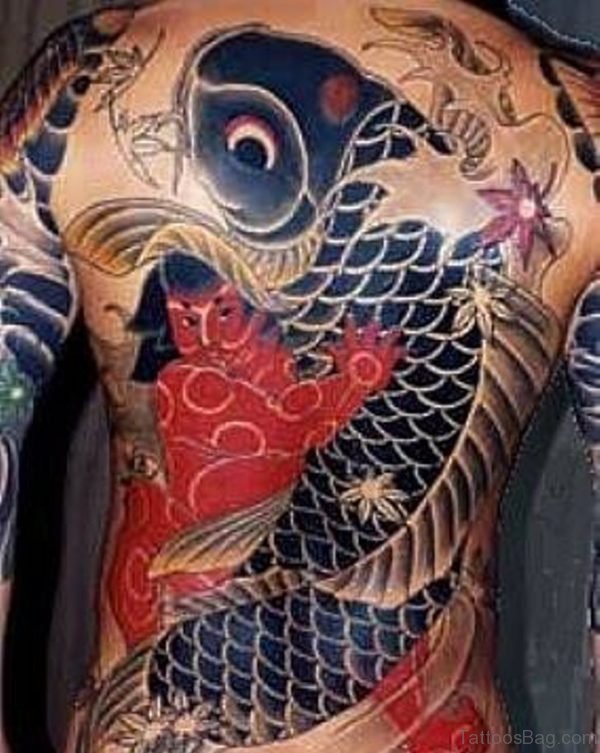 Koi Fish Tattoo On Full Back