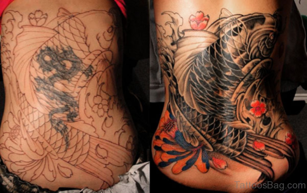 Koi Fish Tattoo On Lower Back