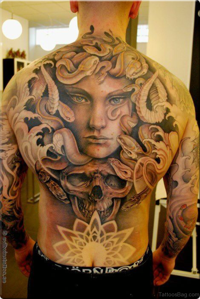 Lady Face And Snake Tattoo