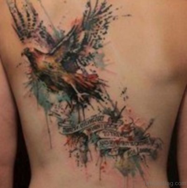 Colored Bird Tattoo On Back-