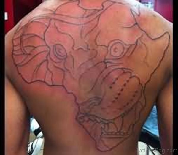 Large Lion Face African Map Tattoo On Back