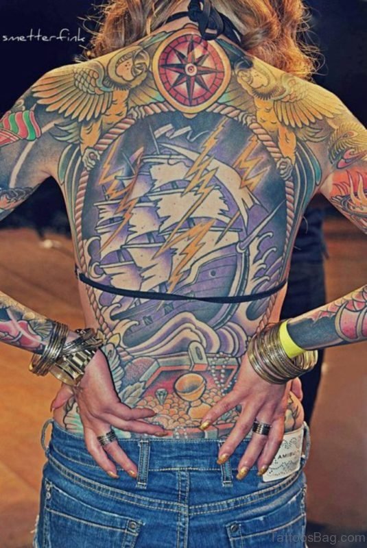 Ship Tattoo On Back
