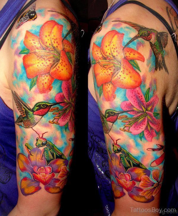 Lily And Hummingbird Tattoo