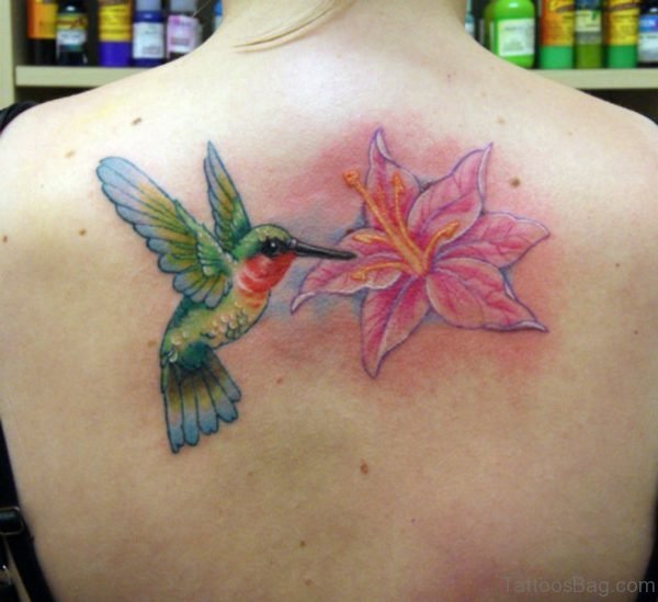 Lily Flower And Hummingbird Tattoo