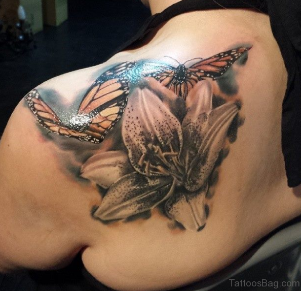 Lily Flower With Butterfly Tattoo