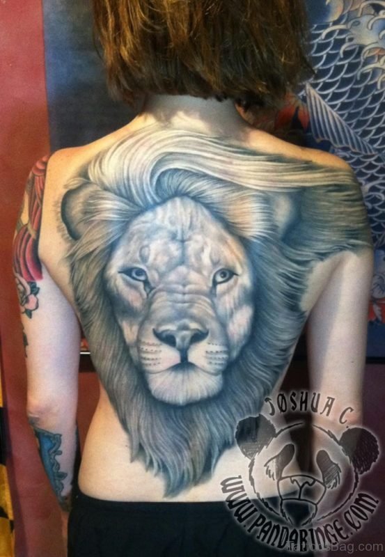 Lion Face Tattoo On Back