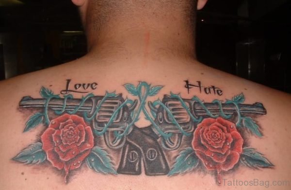 Love Hate Guns And Roses On Upper Back