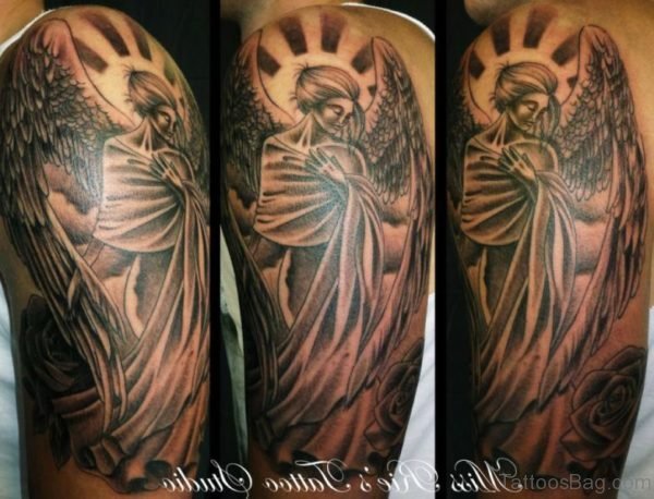 Lovely Angel Shoulder Tattoo Design