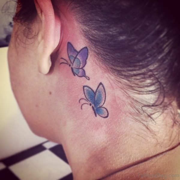 Lovely Butterflies Tattoo On Neck