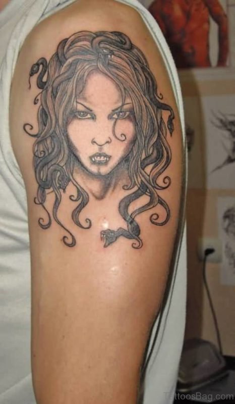 Lovely Medusa Girl Tattoo On Shoulder