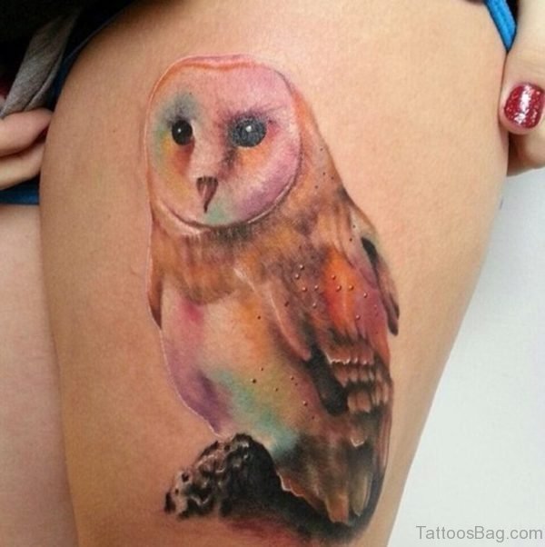 Lovely Owl Tattoo On Thigh