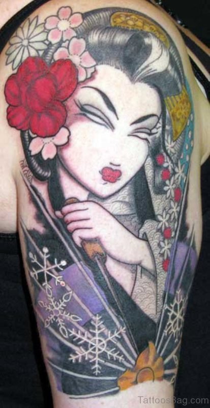Lovely Woman With Flower Tattoo