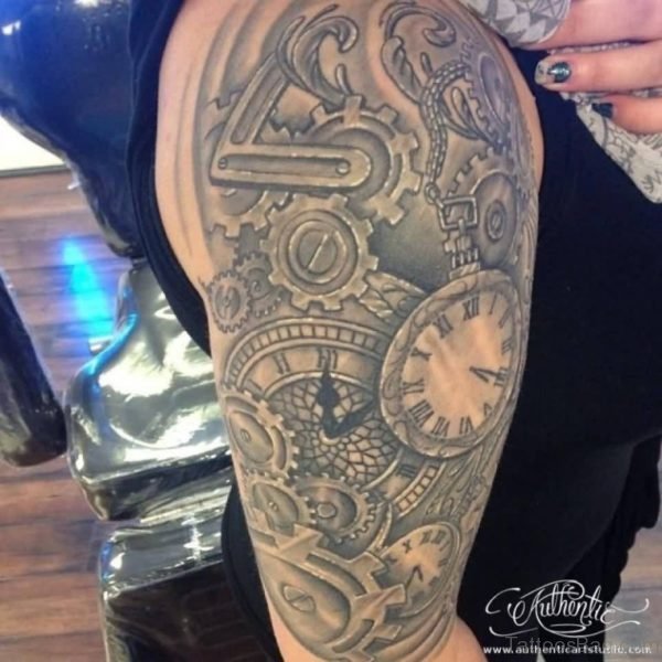 Mechanical And Clock Tattoo