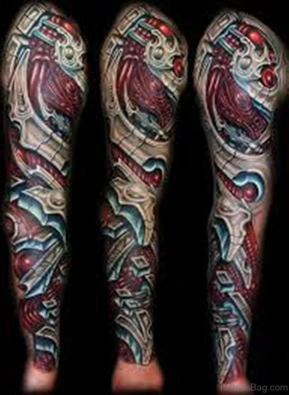 Mechanical Tattoo On Full Sleeve 