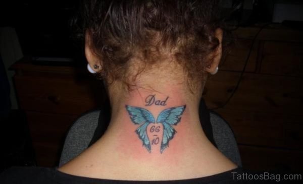 Memorial Butterfly Tattoo On Neck