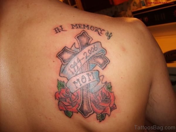 Memorial Cross And Rose Tattoo
