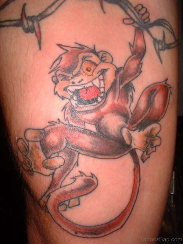 Monkey Hanging Shoulder Tattoo