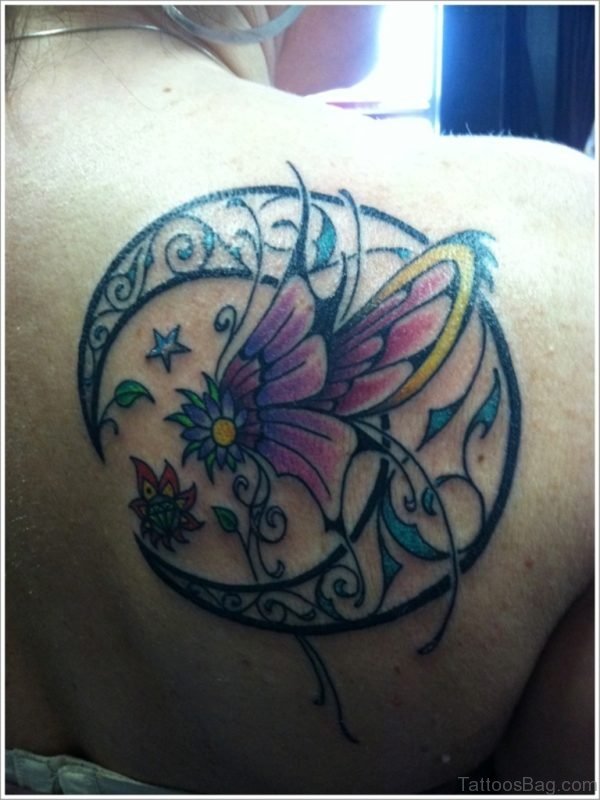 Moon And Butterfly Tattoo