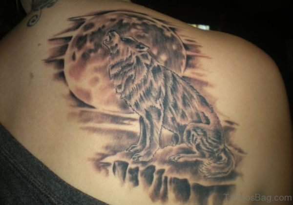 Moon And Wolf Tattoo